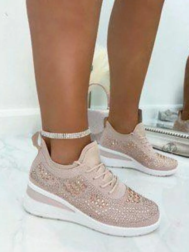 Trainers*Love Lemonade Crystal Stretch Comfort Wedge Trainers Pink