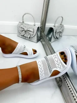 Sandals*Love Lemonade Crystal Stretch Sock Sliders White