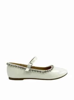 Flats*Love Lemonade Crystal Studded Patent Dolly Shoes White