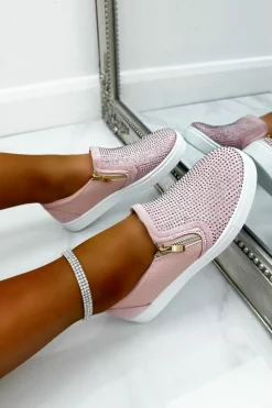 Trainers*Love Lemonade Crystal Suede Zip Pumps Trainers Pink