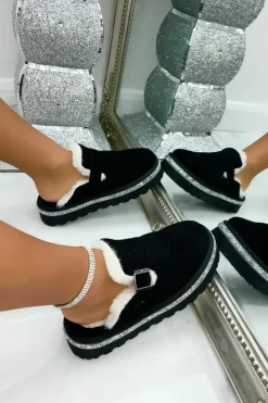 Flats*Love Lemonade Crystal Trim Buckle Slip On Clogs Black