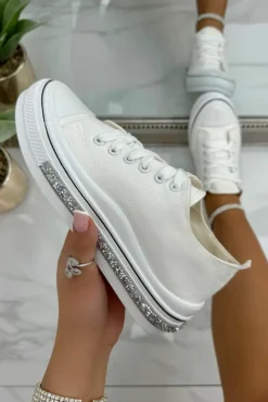 Trainers*Love Lemonade Crystal Trim Canvas Trainer White