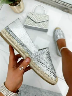 Flats*Love Lemonade Crystal Trim Espadrilles Silver