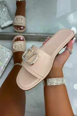 Sandals*Love Lemonade Crystal Venus Sliders Nude