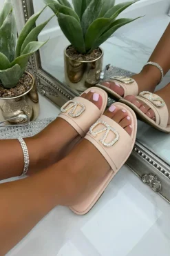 Sandals*Love Lemonade Crystal Venus Sliders Nude