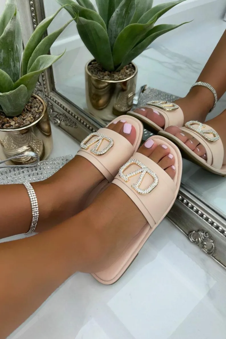 Sandals*Love Lemonade Crystal Venus Sliders Nude