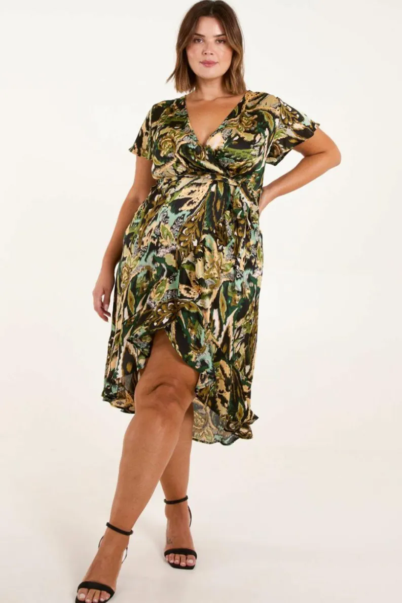 Wrap Dresses*Blue Vanilla Curve Angel Sleeve Wrap Midi Dress Black