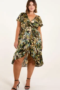 Wrap Dresses*Blue Vanilla Curve Angel Sleeve Wrap Midi Dress Black