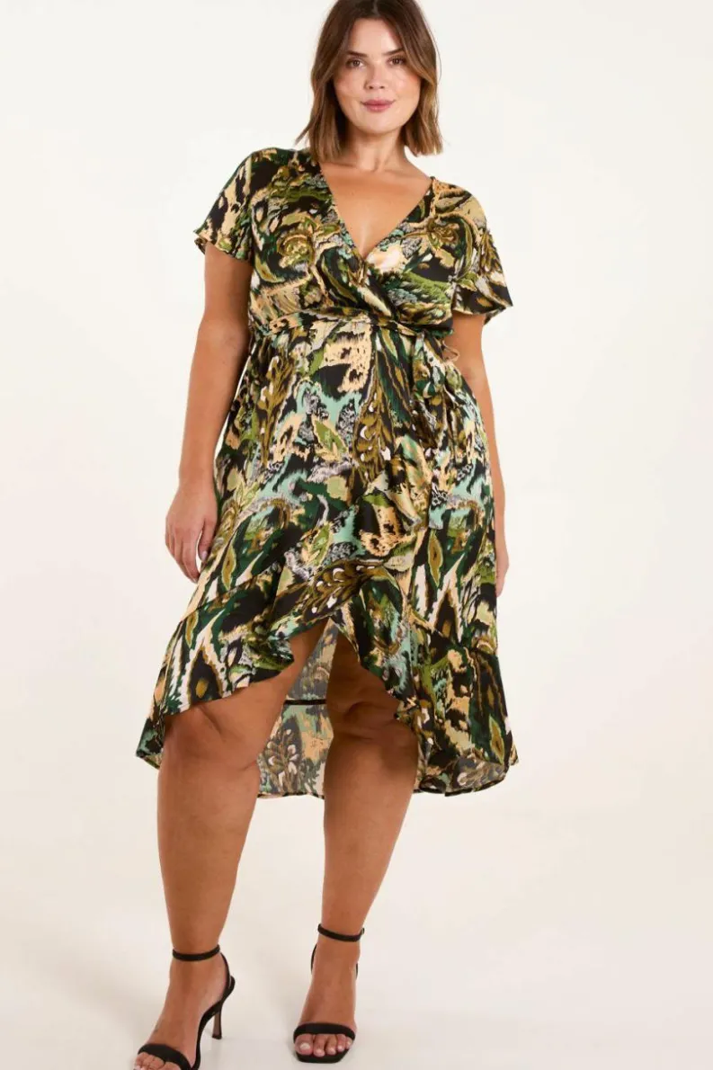 Wrap Dresses*Blue Vanilla Curve Angel Sleeve Wrap Midi Dress Black