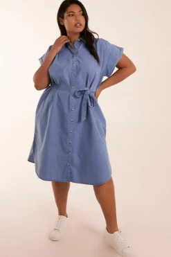 Shirt Dresses*Blue Vanilla Curve Button Front Shirt Dress Blue