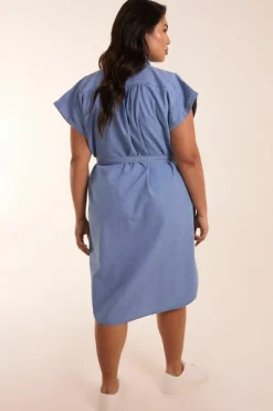 Shirt Dresses*Blue Vanilla Curve Button Front Shirt Dress Blue