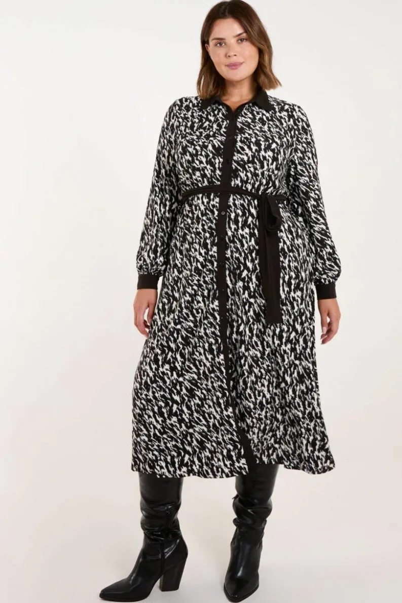 Shirt Dresses*Blue Vanilla Curve Constrast Belted Midi Shirt Dress Black
