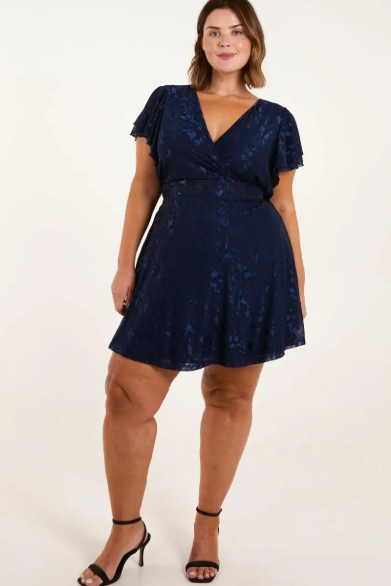 Wrap Dresses*Blue Vanilla Curve Mesh Wrap Dress Navy