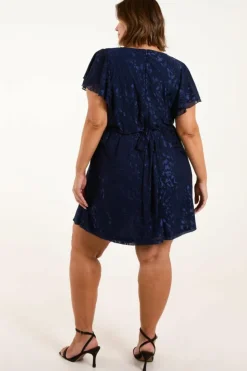 Wrap Dresses*Blue Vanilla Curve Mesh Wrap Dress Navy