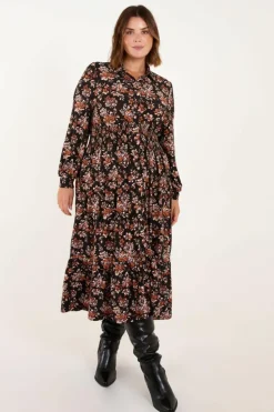 Shirt Dresses*Blue Vanilla Curve Shirred Waist Midi Shirt Dress Brown