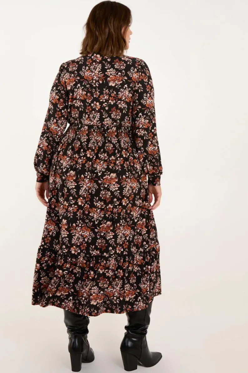Shirt Dresses*Blue Vanilla Curve Shirred Waist Midi Shirt Dress Brown