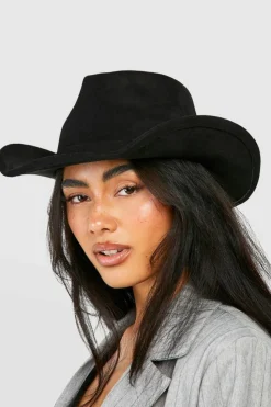 Hats & Gloves|Hats & Gloves*boohoo Curved Edge Cowboy Fedora Hat black