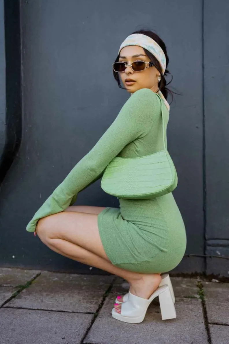 Shoulder Bags*My Accessories London Curved Mini Croc Shoulder Bag Lime