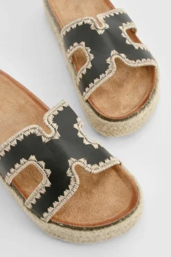 Sandals*boohoo Cut Out Detail Contrast Stitch Espadrille Sliders black