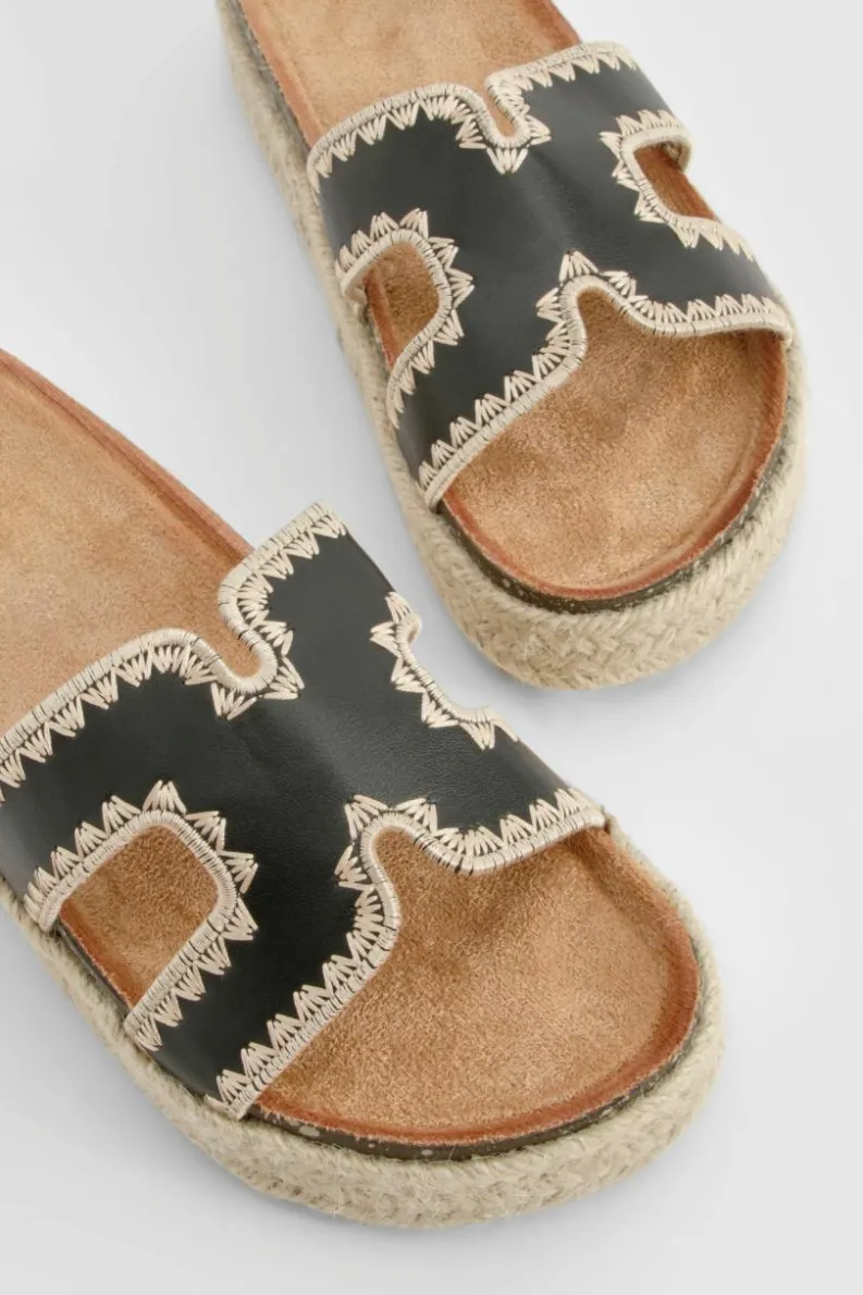 Sandals*boohoo Cut Out Detail Contrast Stitch Espadrille Sliders black