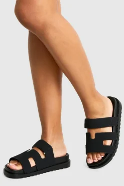 Sandals*boohoo Cut Out Detail Sliders black