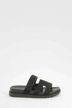 Sandals*boohoo Cut Out Detail Sliders black