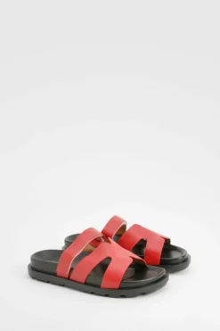 Sandals*boohoo Cut Out Detail Sliders red