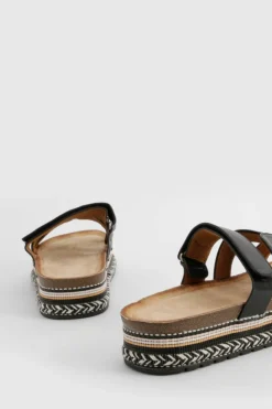 Sandals*boohoo Cut Out Detail Strap Espadrille Sliders black