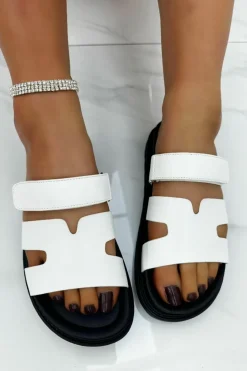 Sandals*Love Lemonade Cut Out Double Strap Sliders White