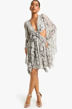 Skater Dresses|Mini Dresses*boohoo Cut Out Printed Skater Dress grey