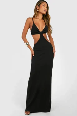 Bodycon Dresses|Maxi Dresses*boohoo Cut Out Rib Strappy Maxi Dress black