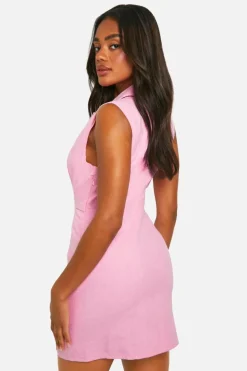 Blazer Dresses*boohoo Cut Out Sleeveless Linen Look Blazer Dress pink
