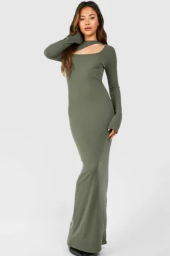 Bodycon Dresses|Maxi Dresses*boohoo Cut Out Soft Rib Maxi Dress green