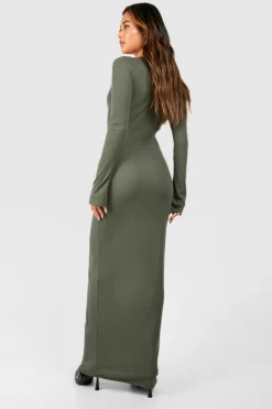 Bodycon Dresses|Maxi Dresses*boohoo Cut Out Soft Rib Maxi Dress green