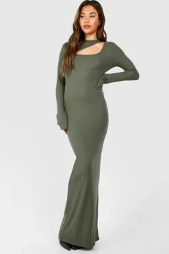 Bodycon Dresses|Maxi Dresses*boohoo Cut Out Soft Rib Maxi Dress green