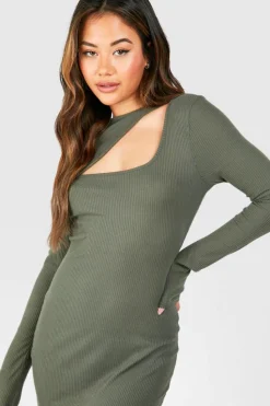 Bodycon Dresses|Maxi Dresses*boohoo Cut Out Soft Rib Maxi Dress green