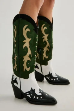 Cowboy Boots*NastyGal Cut Work Knee High Western Boot green