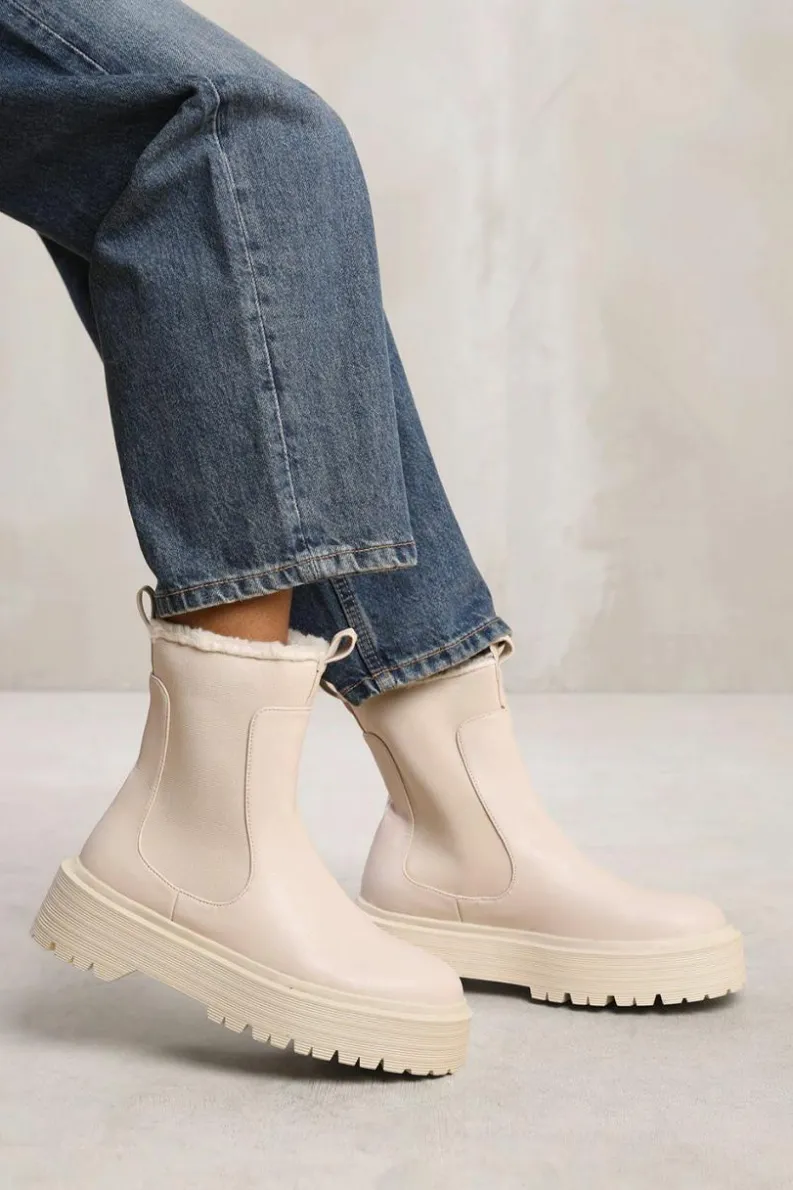 Chunky Boots|All Boots*Where's That From Daisy' Ankle Boot With Faux Fur Lining And Chunky Soles Cream