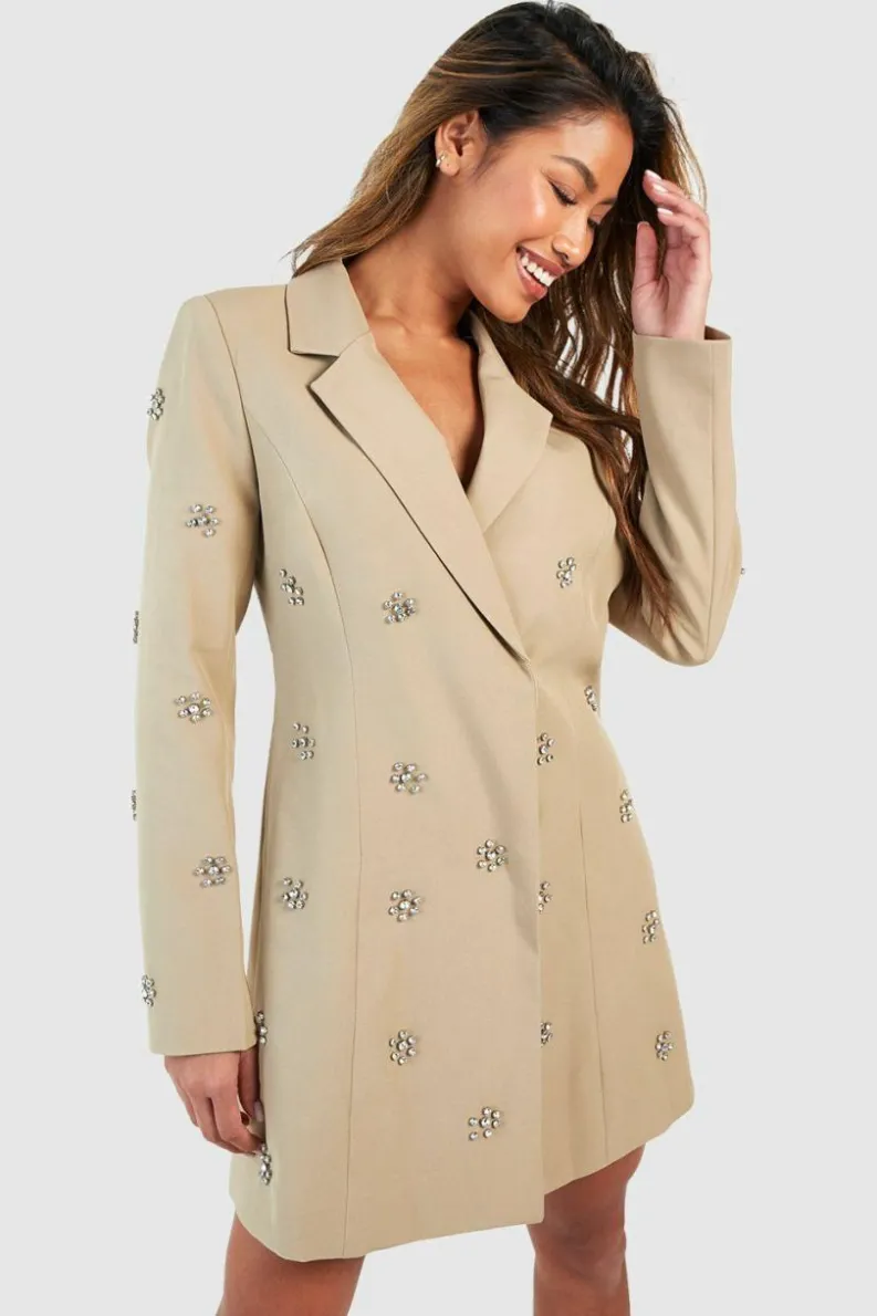 Blazer Dresses*boohoo Daisy Crystal Embellished Tailored Blazer Dress stone