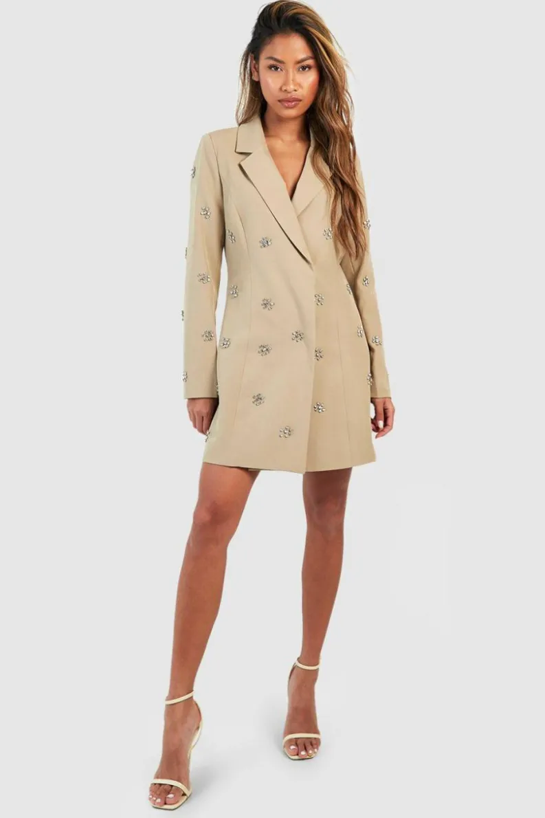 Blazer Dresses*boohoo Daisy Crystal Embellished Tailored Blazer Dress stone