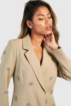 Blazer Dresses*boohoo Daisy Crystal Embellished Tailored Blazer Dress stone