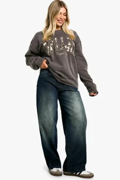 Sweatshirts|Hoodies & Sweatshirts*boohoo Dallas Cow Print Overdyed Oversized Sweatshirt chocolate