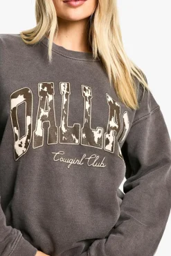 Sweatshirts|Hoodies & Sweatshirts*boohoo Dallas Cow Print Overdyed Oversized Sweatshirt chocolate