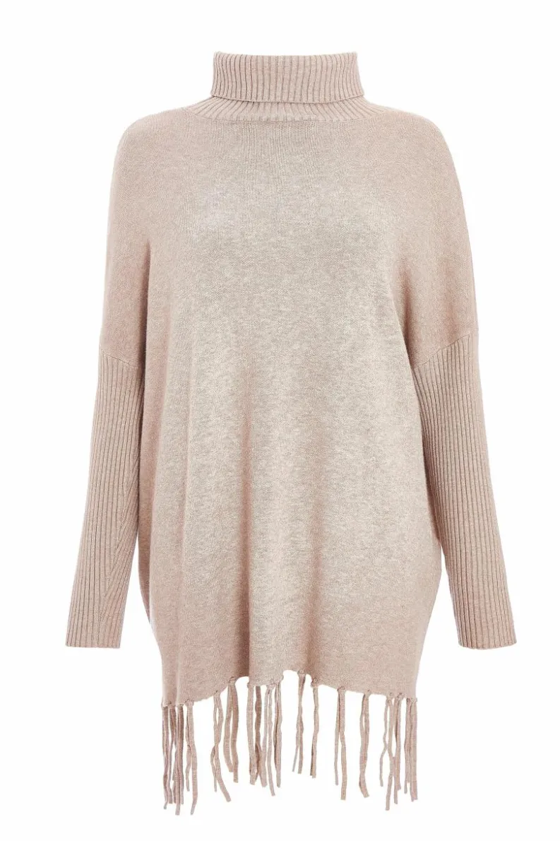 Jumpers*Quiz Knit Tassel Hem Jumper Dark Brown