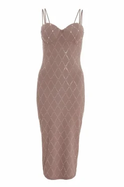 Midi Dresses*Quiz Rhinestone Bodycon Midi Dress Dark Brown