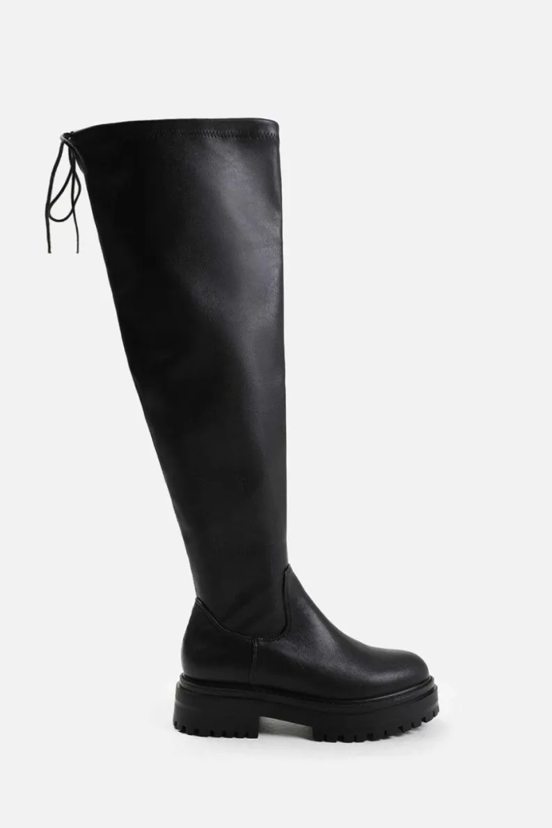 Chunky Boots|All Boots*Where's That From Dawn' Stretch Wide Calf Chunky Over The Knee Boot With Lace Detail Black