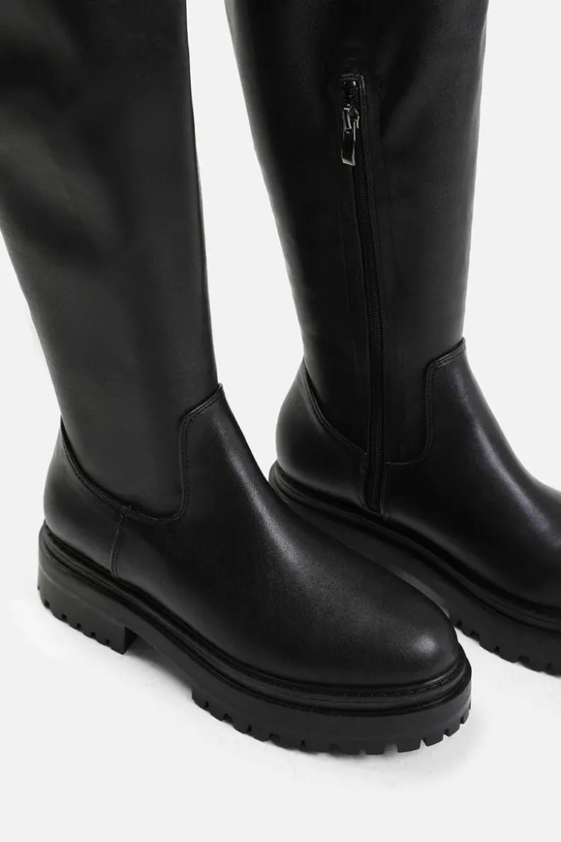 Chunky Boots|All Boots*Where's That From Dawn' Stretch Wide Calf Chunky Over The Knee Boot With Lace Detail Black