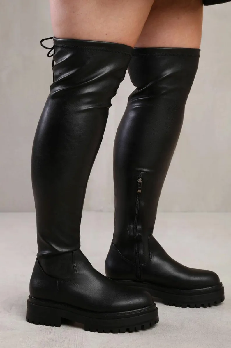 Chunky Boots|All Boots*Where's That From Dawn' Stretch Wide Calf Chunky Over The Knee Boot With Lace Detail Black