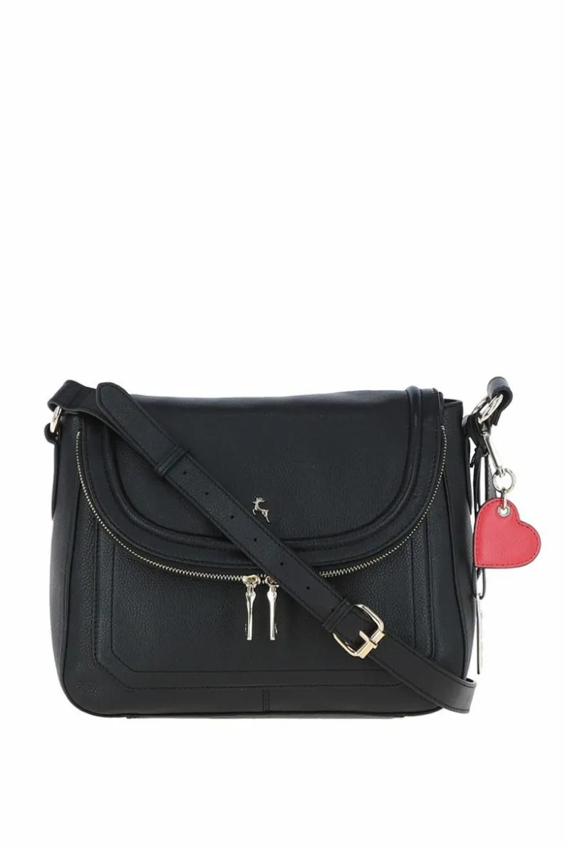 Shoulder Bags*Ashwood Leather Dazzling Flap Over Real Leather Shoulder Bag Black
