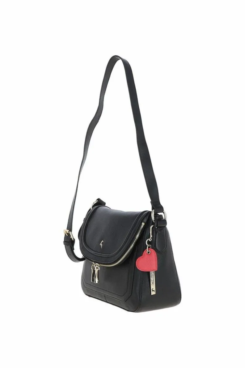 Shoulder Bags*Ashwood Leather Dazzling Flap Over Real Leather Shoulder Bag Black